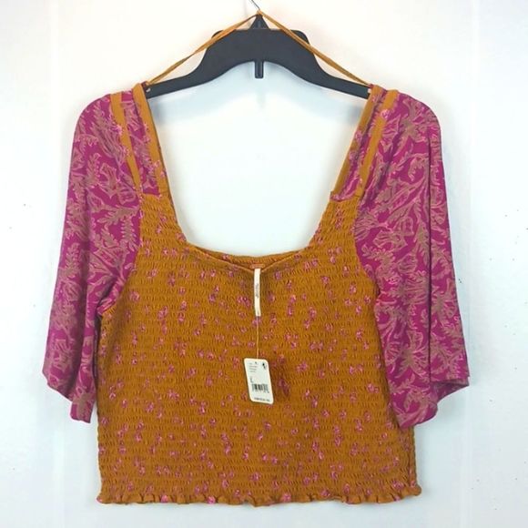 Free People Marigold top  in Golden combo size large - Picture 2 of 9